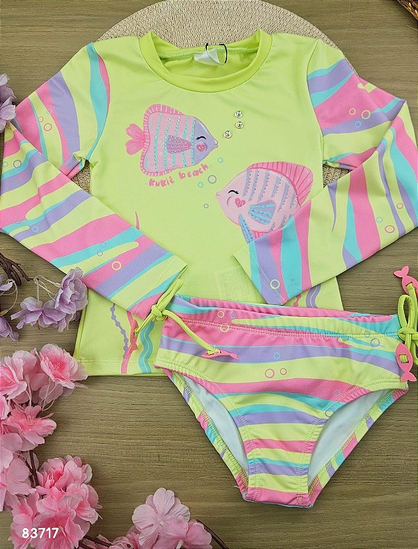 Conjunto de Blusa e Calcinha em Malha com Proteção UV50+ Kukiê Bebê Menina