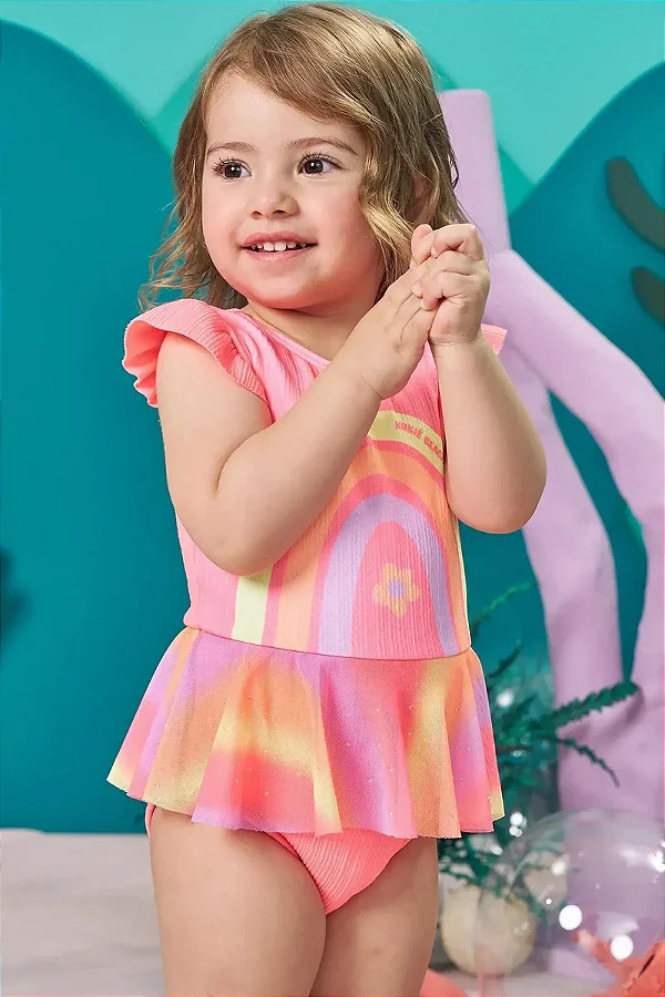 Maiô em Malha Malha com Proteção UV50+ Kukiê Bebê Menina