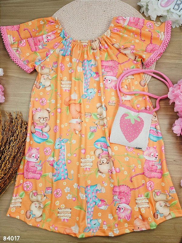 Vestido em Malha Fresh Acompanha Bolsa Kukiê Infantil Menina