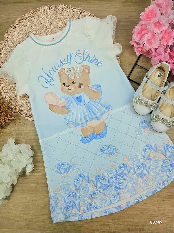 Vestido em Molecotton Kukiê Infantil Azul Menina