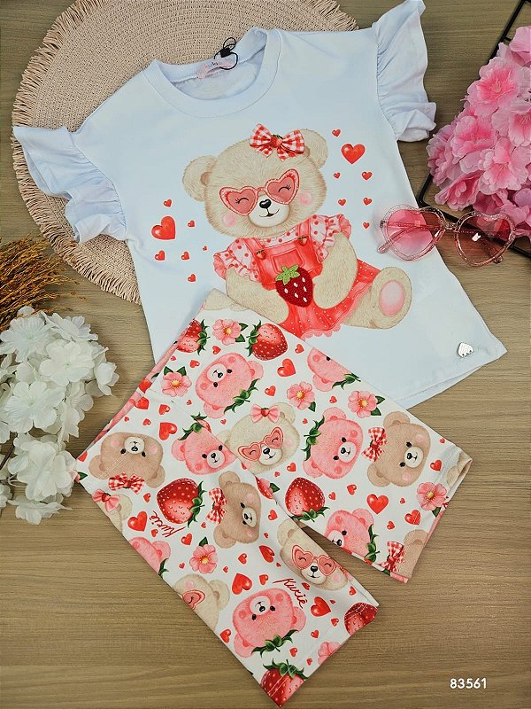 Conjunto de Blusa Alongada em Meia Malha e Biker em Molecotton Kukiê Infantil Menina