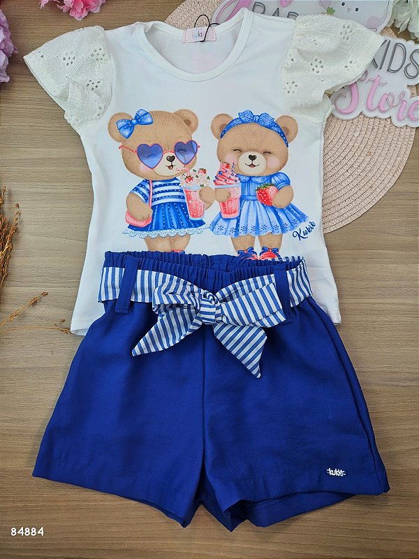 Conjunto de Blusa em Malha Power e Shorts em Tecido Alfaiataria Kukiê Infantil Menina