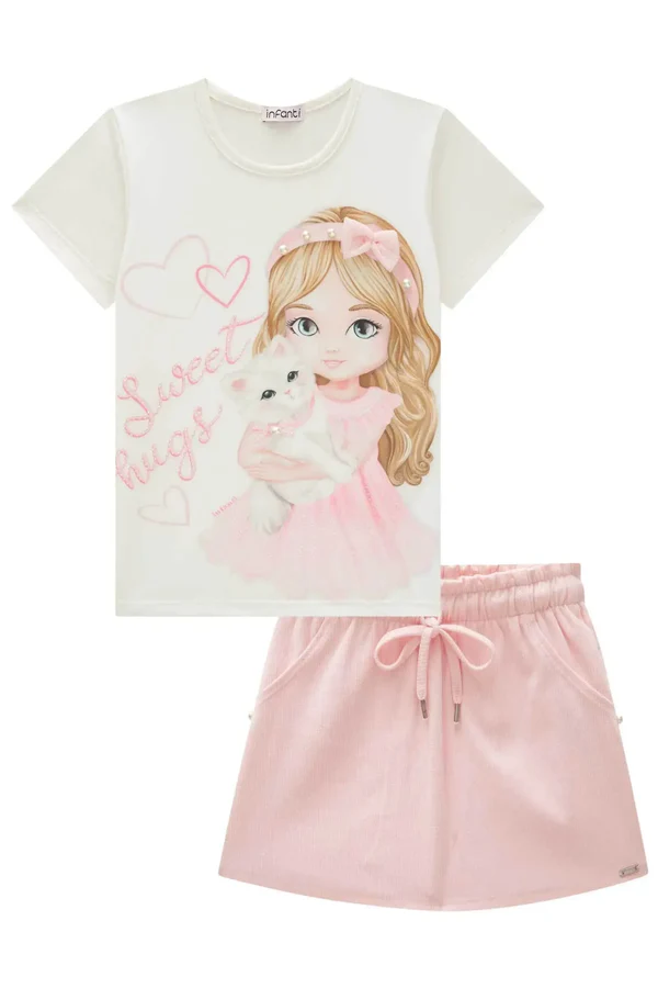 Conjunto de Blusa em Cotton e Short Saia em Canelado Liz Infanti Infantil Menina