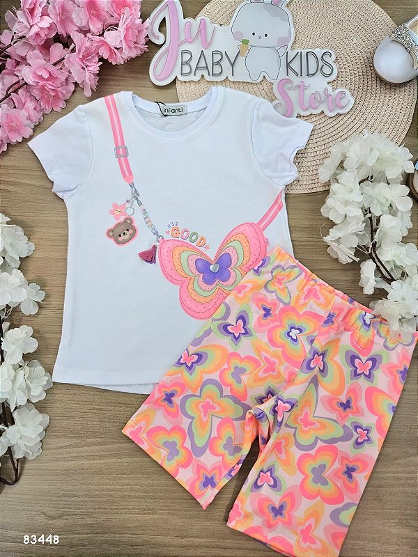 Conjunto de Blusa Boxy em Malha Power e Shorts em Moletom sem Pelúcia Infanti Infantil Menina