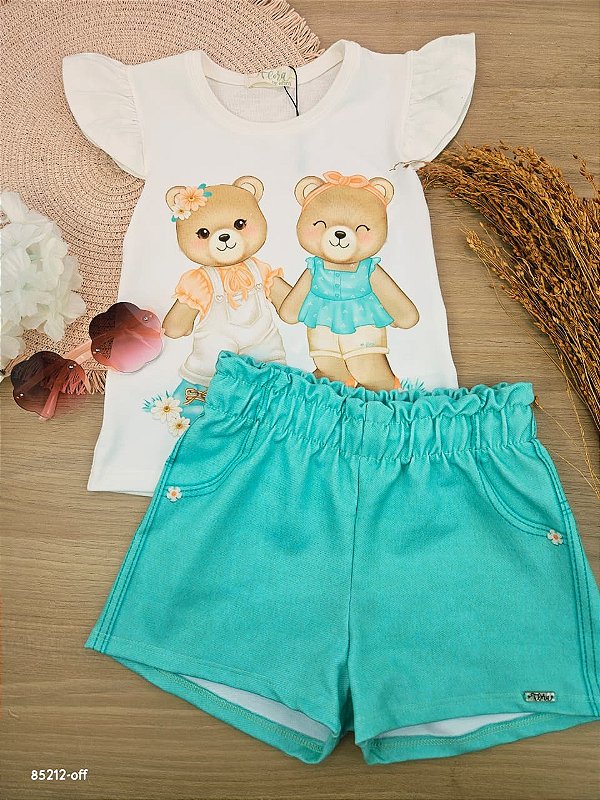 Conjunto de Blusa em Meia Malha com Shorts em Molecotton Infanti Infantil Menina