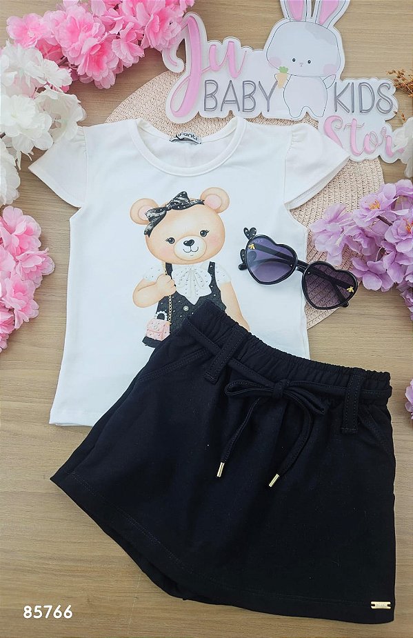 Conjunto de Blusa em Cotton e Tule e Short Saia em Molevisco Infanti Infantil Menina