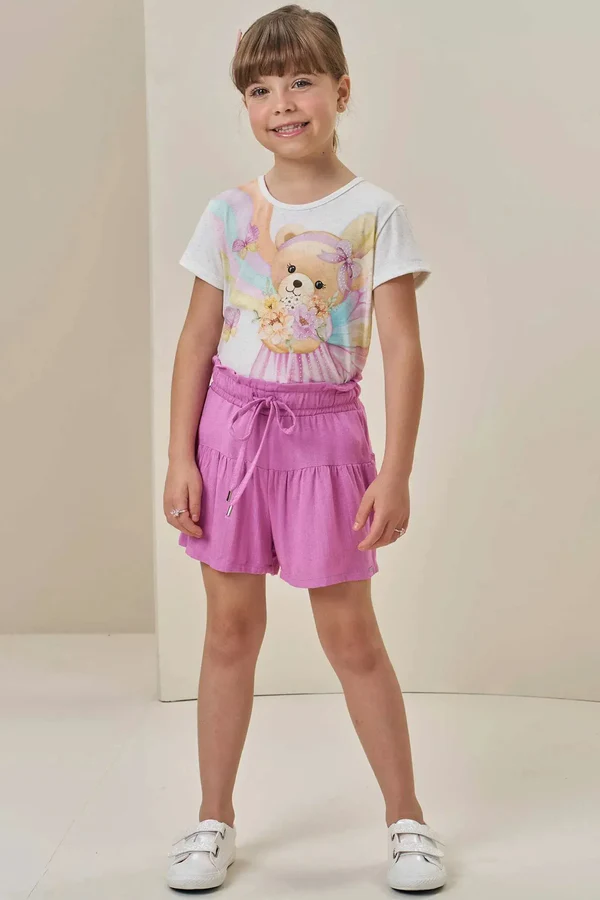 Conjunto de Blusa em Malha Power e Shorts em Viscose Infanti Infantil Menina
