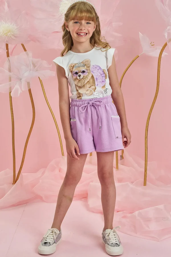 Conjunto de Blusa em Malha Power e Shorts em Moletom sem Pelúcia Infanti Infantil Menina