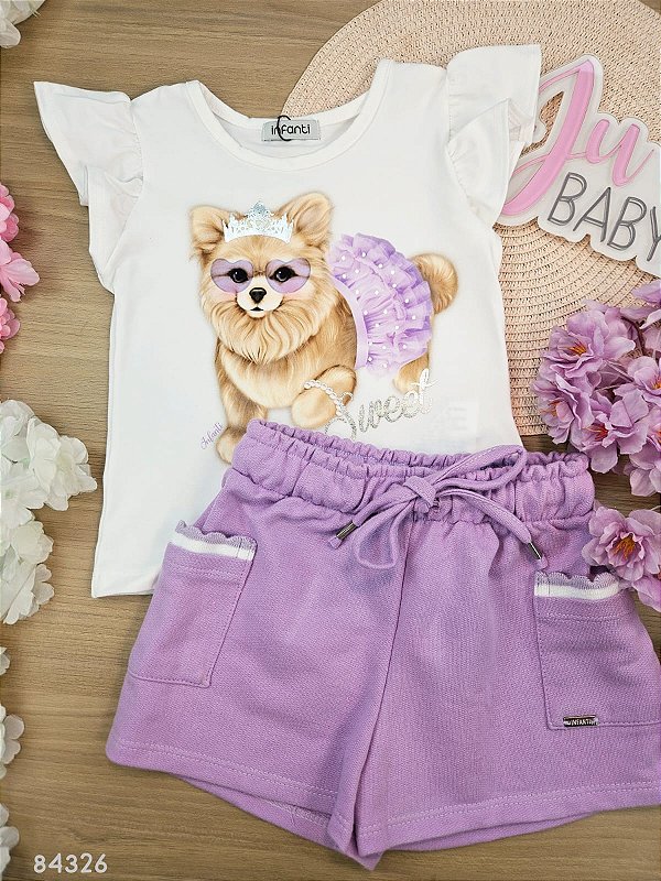 Conjunto de Blusa em Malha Power e Shorts em Moletom sem Pelúcia Infanti Infantil Menina
