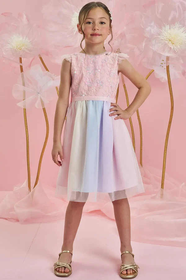 Vestido em Tule Bordado Garden Infanti Infantil Menina