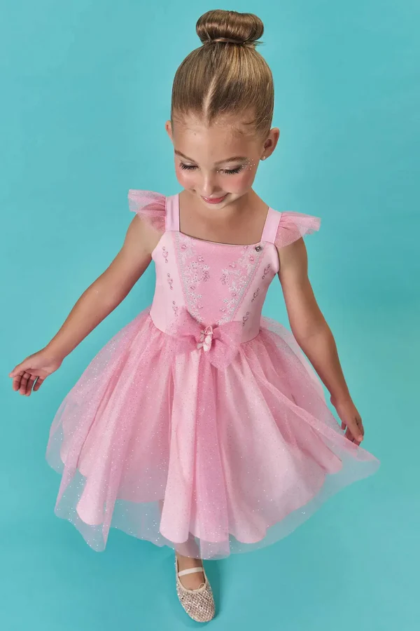 Fantasia de Bailarina em Fly Tech e Tule Glitter Infanti Infantil Menina