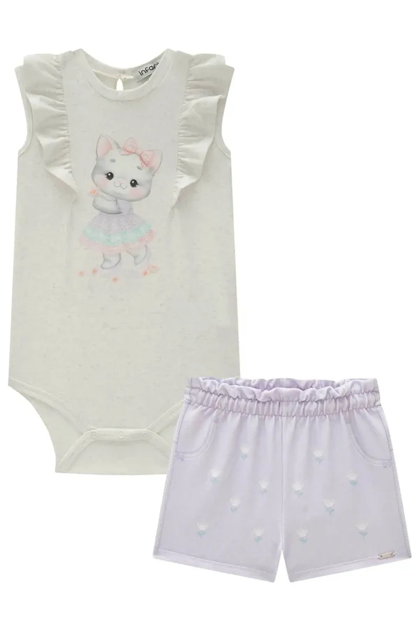 Conjunto de Body em Malha Power com Shorts em Molecotton Infanti Bebê Menina