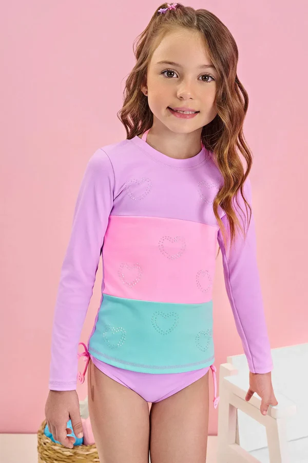 Trio de Blusa e Biquíni em Malha Poliamida com Proteção Uv 50+ Infanti Infantil Menina