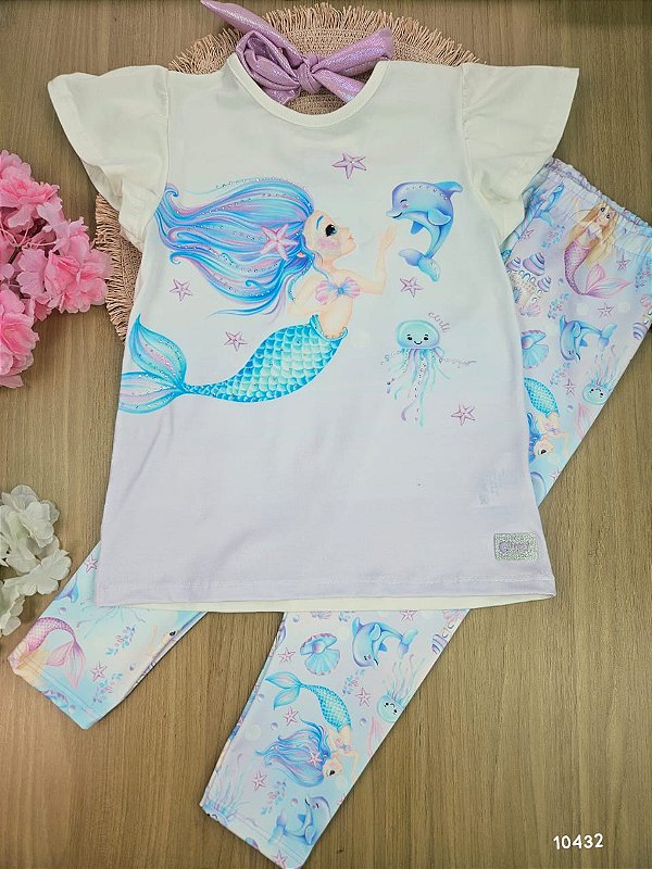 Conjunto Blusa Alongada e Legging Sereia Azul Cinti