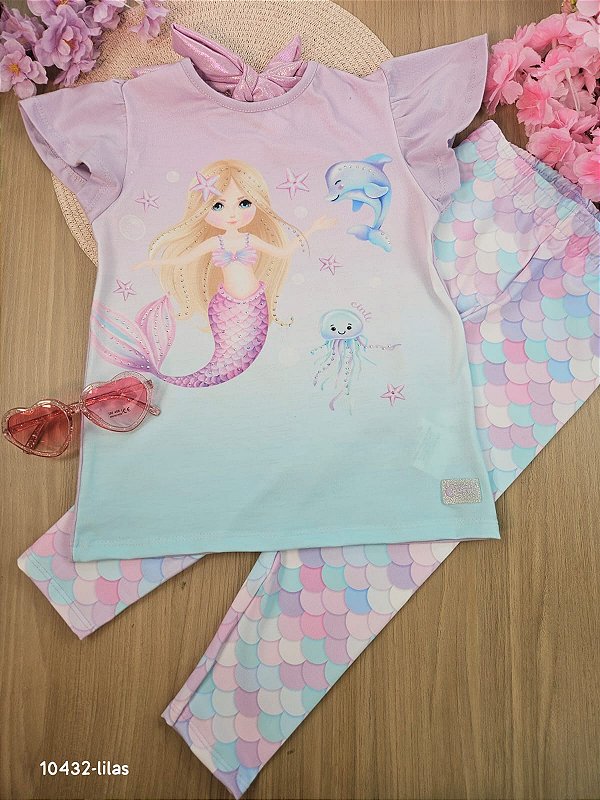 Conjunto Blusa Alongada e Legging Sereia Lilás Cinti