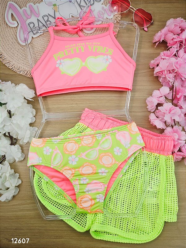 BIQUINI TOP, CALCINHA E SHORTS ROSA CINTI