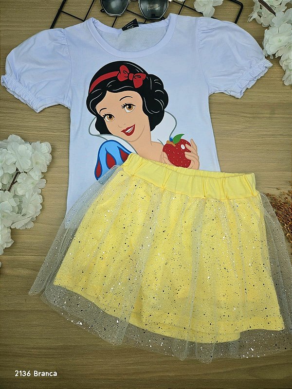 Conjunto Blusa e Short Saia Branca de Neve Disney Fakini