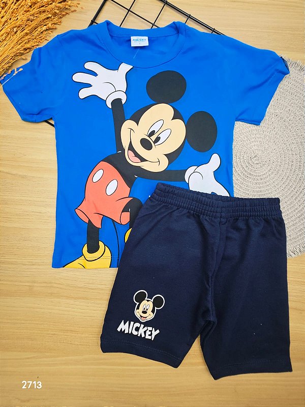 Conjunto Blusa e Short Mickey Disney em Moletom sem Pelúcia Fakini