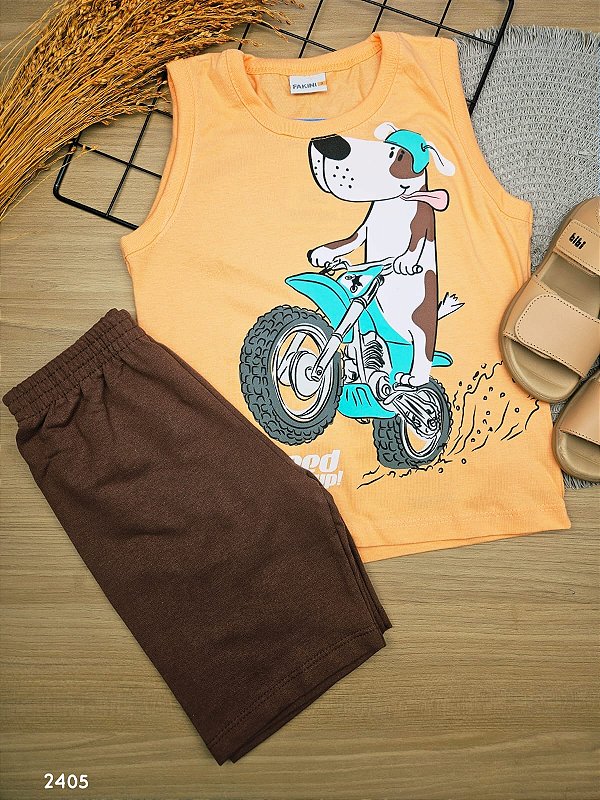 Conjunto Regata e Short em Moletom sem Pelúcia Fakini