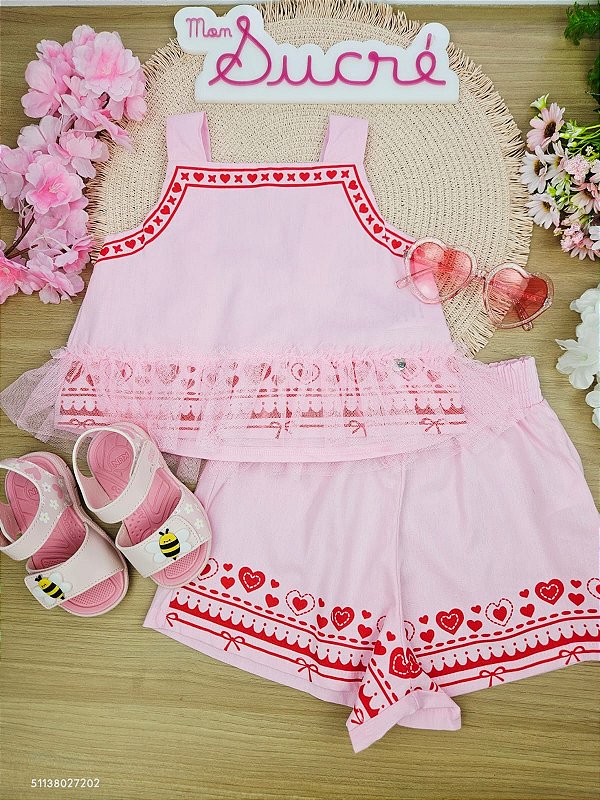 Conjunto Regata e Short Corações Mon Sucré