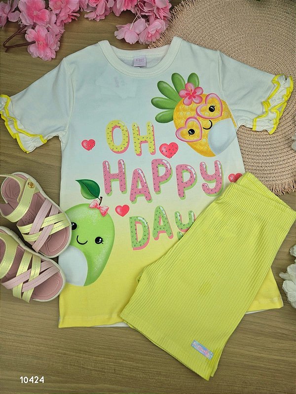 Conjunto Blusa Alongada e Short Biker Frutinhas Cinti