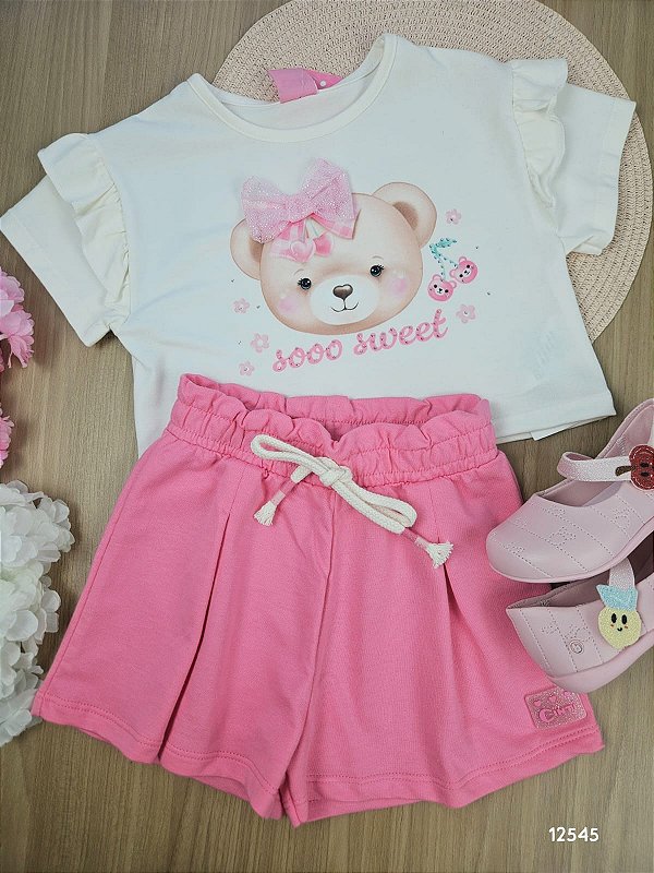 Conjunto Blusa Boxy e Shorts Ursinha Cinti