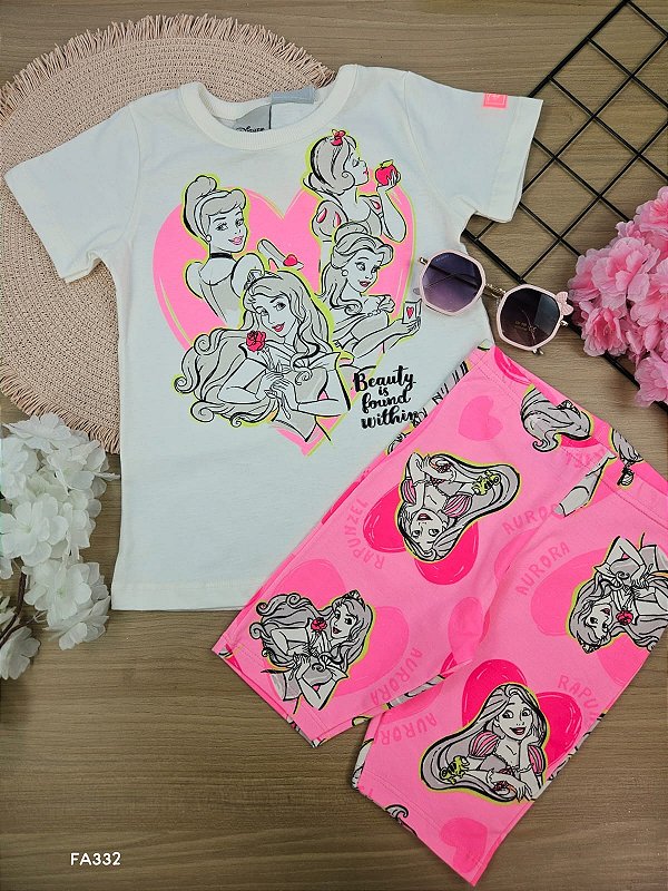 Conjunto Blusa Alongada e Short Biker Princesas Disney Bimbi