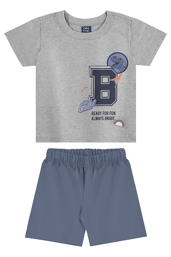 CONJUNTO CAMISETA MALHA BERMUDA MOLETOM Cinza Bee Loop