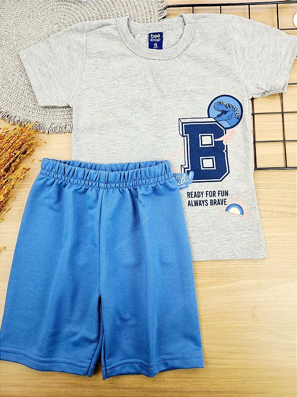 CONJUNTO CAMISETA MALHA BERMUDA MOLETOM Cinza Bee Loop
