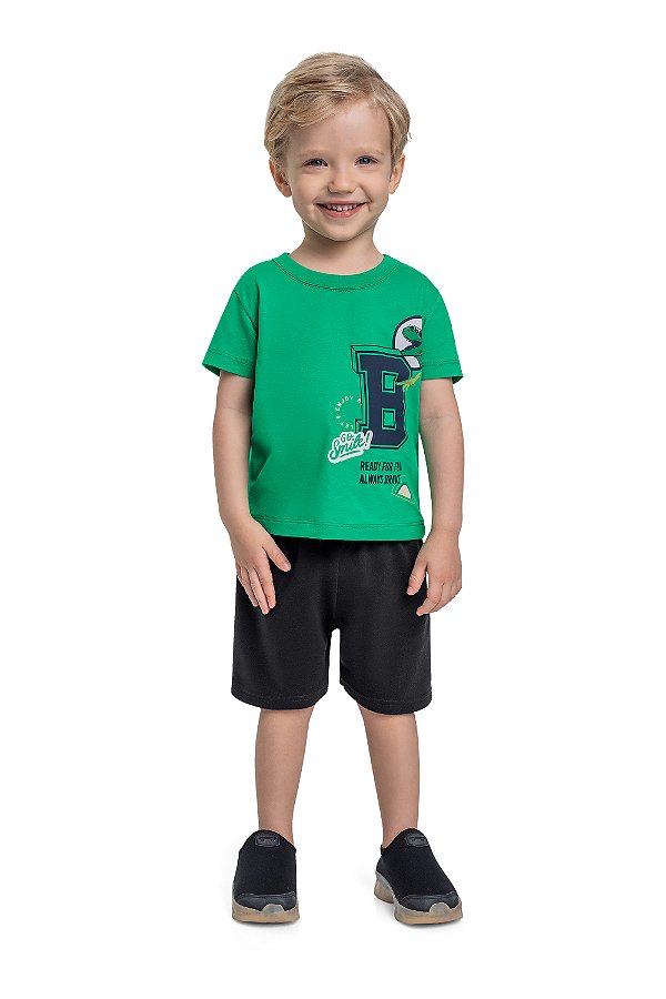 CONJUNTO CAMISETA MALHA BERMUDA MOLETOM Verde Bee Loop