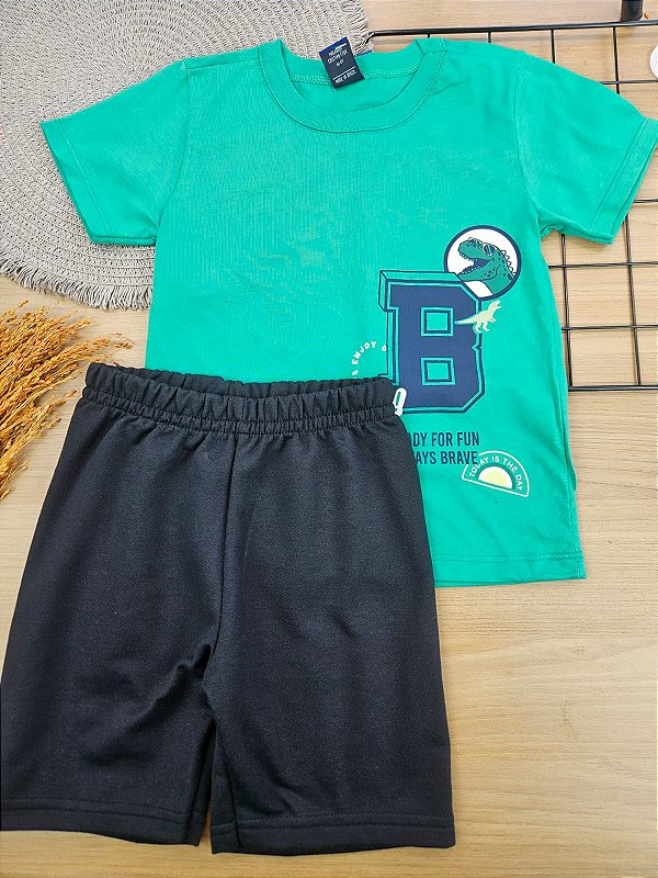 CONJUNTO CAMISETA MALHA BERMUDA MOLETOM Verde Bee Loop