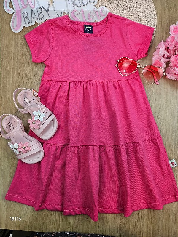 VESTIDO MANGA CURTA EM MEIA MALHA Rosa Bee Loop