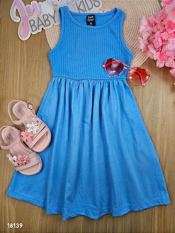 VESTIDO REGATA EM MEIA MALHA E RIBANA CANELADA Azul Bee Loop