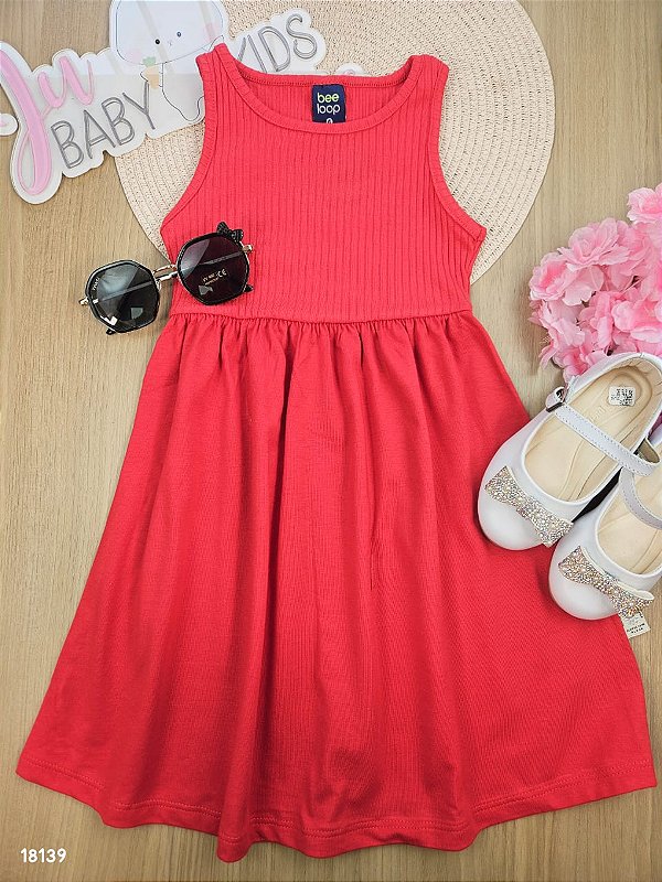 VESTIDO REGATA EM MEIA MALHA E RIBANA CANELADA Vermelho Bee Loop