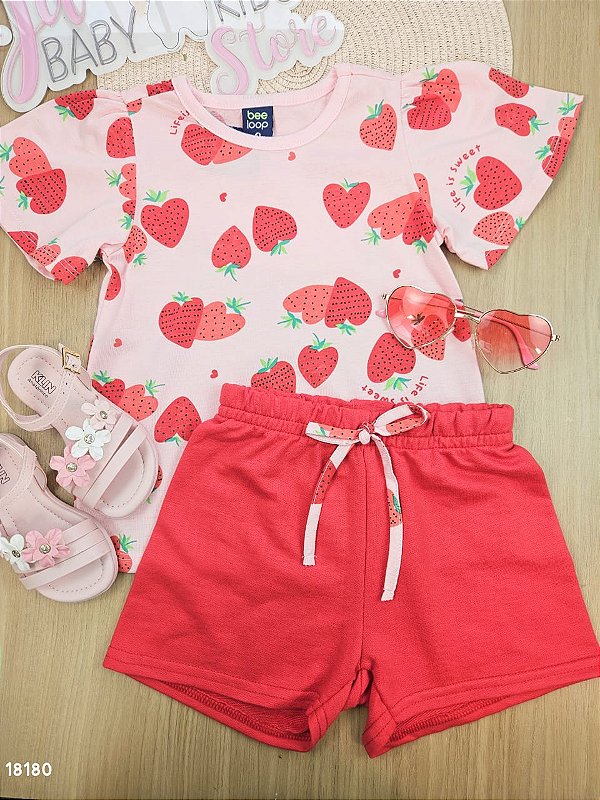 CONJUNTO BLUSA MEIA MALHA E SHORT EM MOLETOM Bee Loop