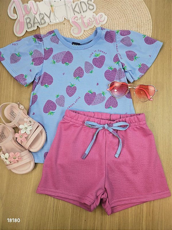 CONJUNTO BLUSA MEIA MALHA E SHORT EM MOLETOM Bee Loop