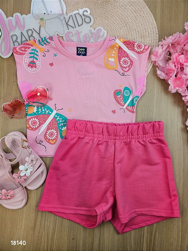 CONJUNTO BLUSA MALHA E BERMUDA EM MOLETOM Bee Loop