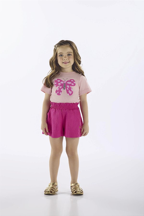 BLUSA MANGA CURTA EM MEIA MALHA Borboleta Rosa Up Baby