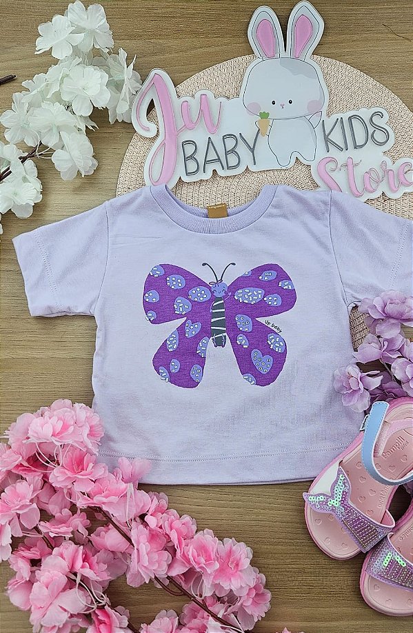 BLUSA MANGA CURTA EM MEIA MALHA Borboleta Lilás Up Baby
