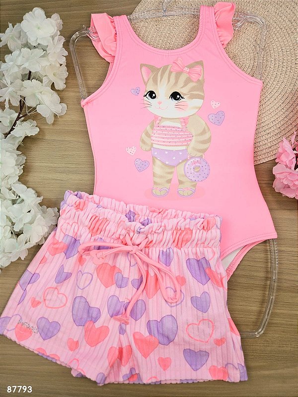 Maiô em Malha UV Dry com Proteção UV 50+ com Shorts em Malha Atoalhada Infanti