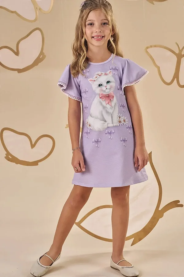 Vestido em Molecotton Lilás Infanti Infantil Menina