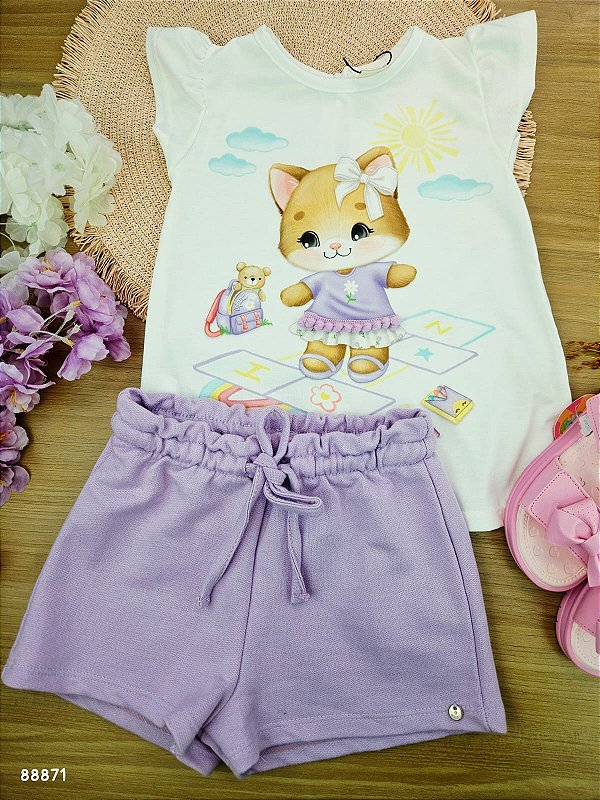 Conjunto de Malha Fresh com Shorts em Moletom sem Pelúcia Infanti Bebê Menina