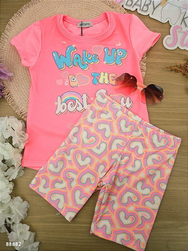 Conjunto de Blusa Alongada em Meia Malha e Biker em Malha Power Infanti Infantil Menina