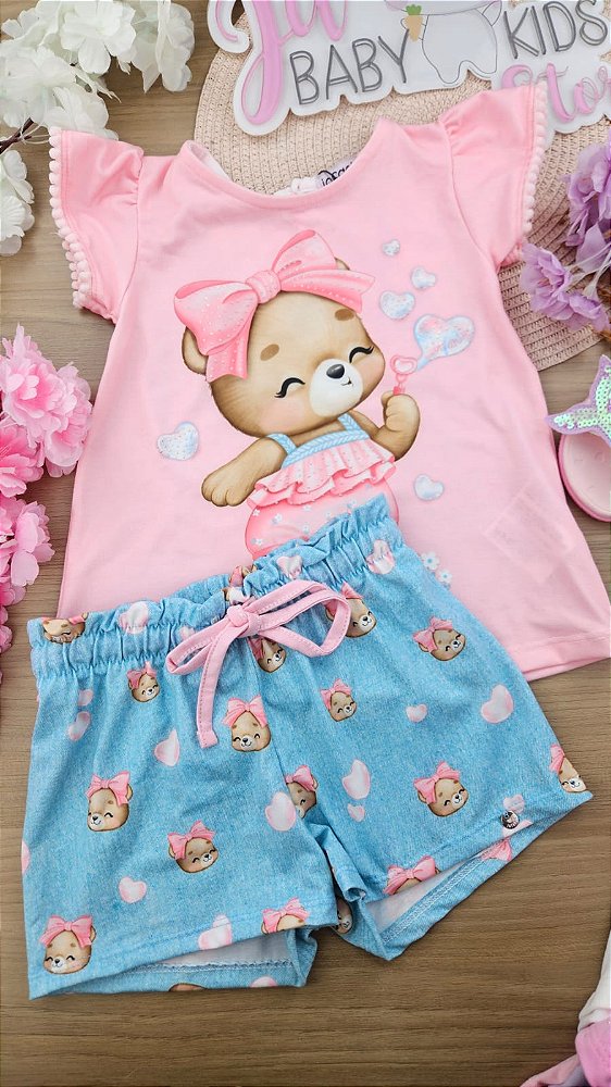 Conjunto de Bata e Shorts em Malha Fresh Infanti Bebê Menina