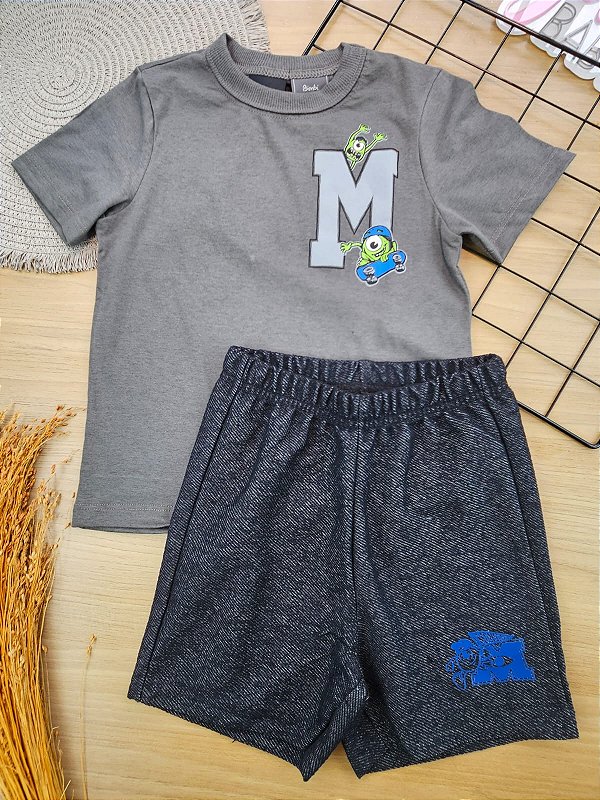 Conjunto T-shirt  e Bermuda Cinza Bimbi