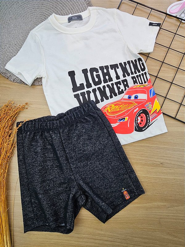 CONJUNTO T-SHIRT BERMUDA Relâmpago Mcqueen Carros Bimbi