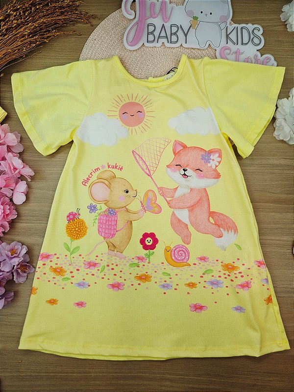 Vestido em Meia Malha Amarelo Kukiê Bebê Menina