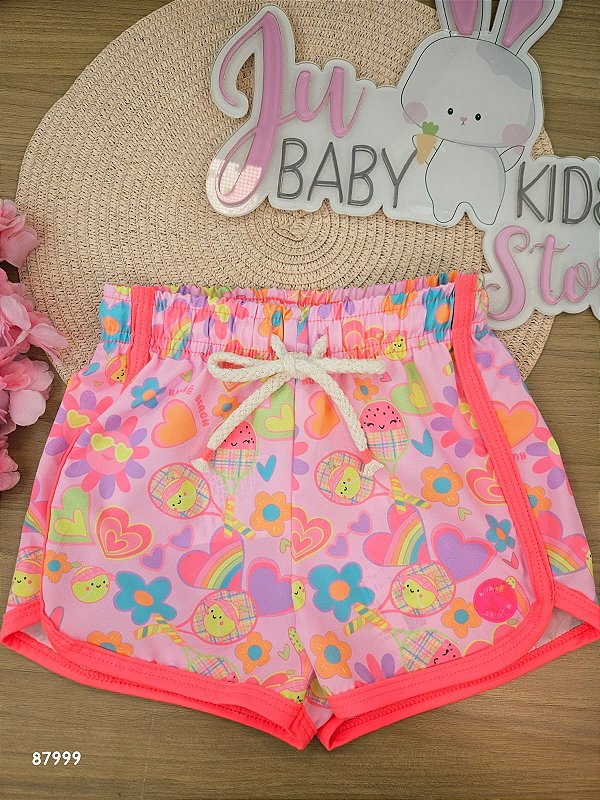 Shorts Saída de Praia em Nylon com Elastano Kukiê Infantil Menina