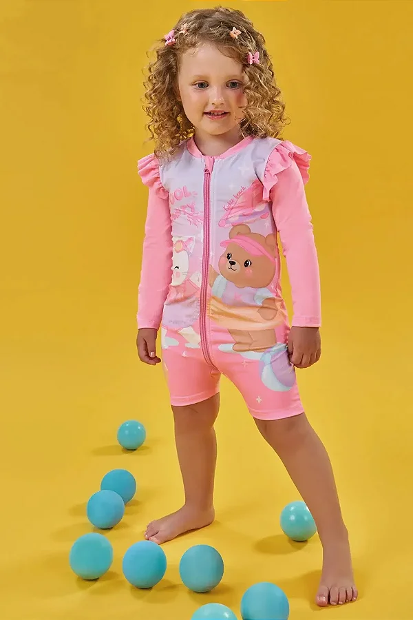 Macacão em Malha com Proteção UV50+ Kukiê Bebê Menina