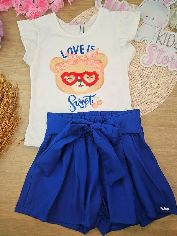 Conjunto de Blusa em Malha Wave e Shorts em Twill Fever Kukiê Infantil Menina